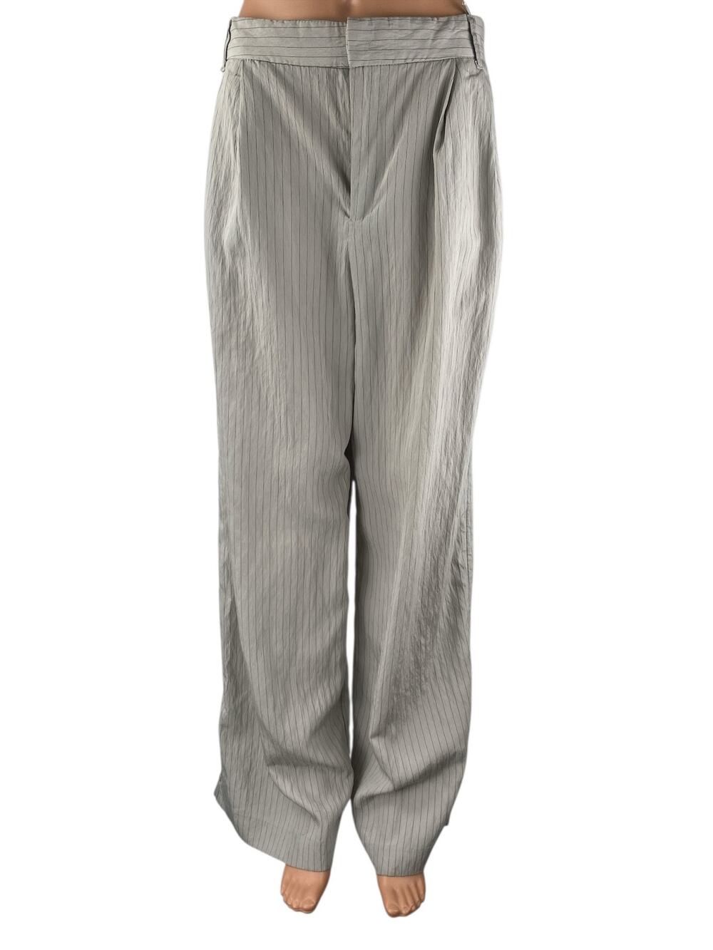 ZARA Women's Beige Stripes Pleated High Rise Wide Leg Trouser Dress Pants Size S